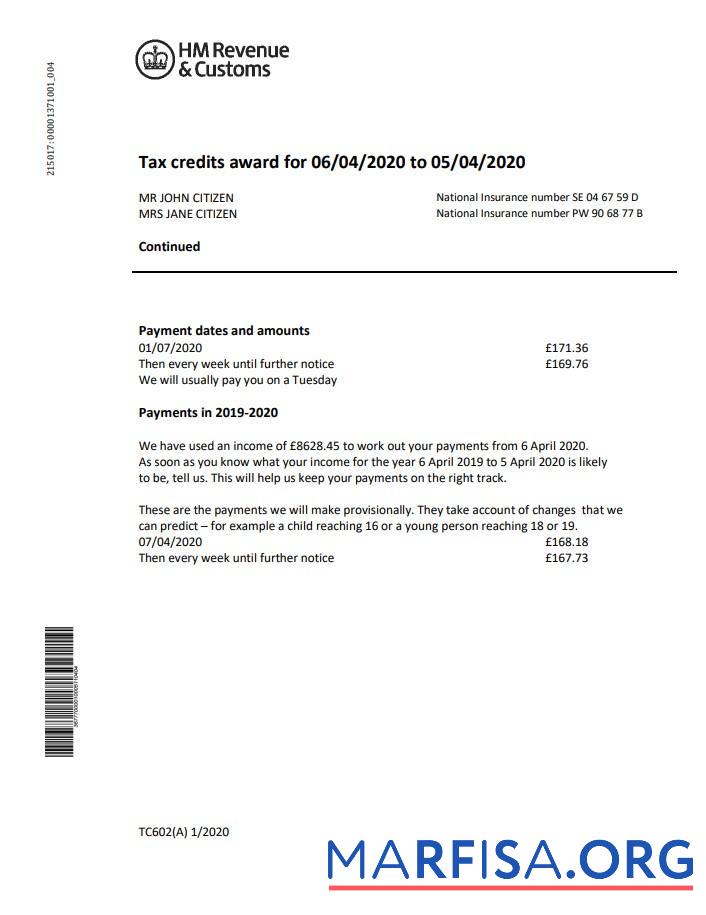 Downloadable United Kingdom HM Revenue & Customs bank statement word download for verification